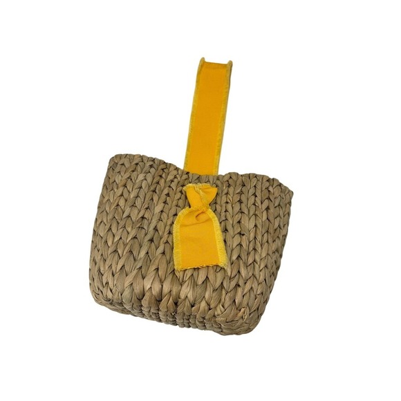 Pamela Munson Petite Isla Bahia Basket Bag Yellow Ribbon Bucket Woven Straw - Picture 6 of 7